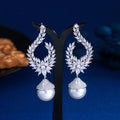 New Trendy Sparkly White Cubic Zirconia CZ Big Imitation Pearl Wedding Bridal Long Dangle Drop Earrings for Women Jewelry