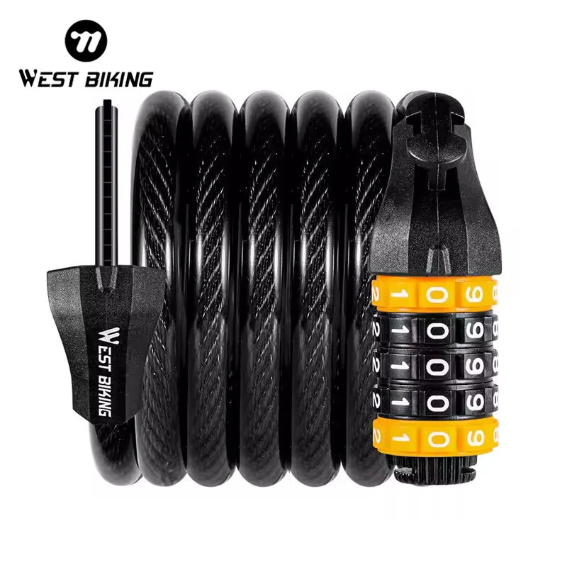 WEST BIKING Cycling Code Password Bike Combination Lock Bike Cable Lock Security Coded Steel Bicycle Safety Lock