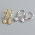 925 Sterling Silver Gold Sunburst Sun Dangle Hoop Earrings CZ Diamond Huggie Earring Celestial Jewelry