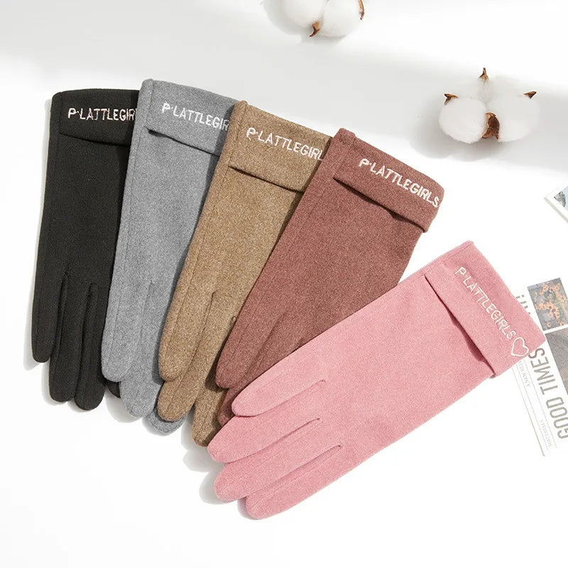 Full Finger Mitten Ladies Winter Velvet Outdoor Sports Riding Thick Warm Cold Proof Non Slip Touch Screen Driving Gloves