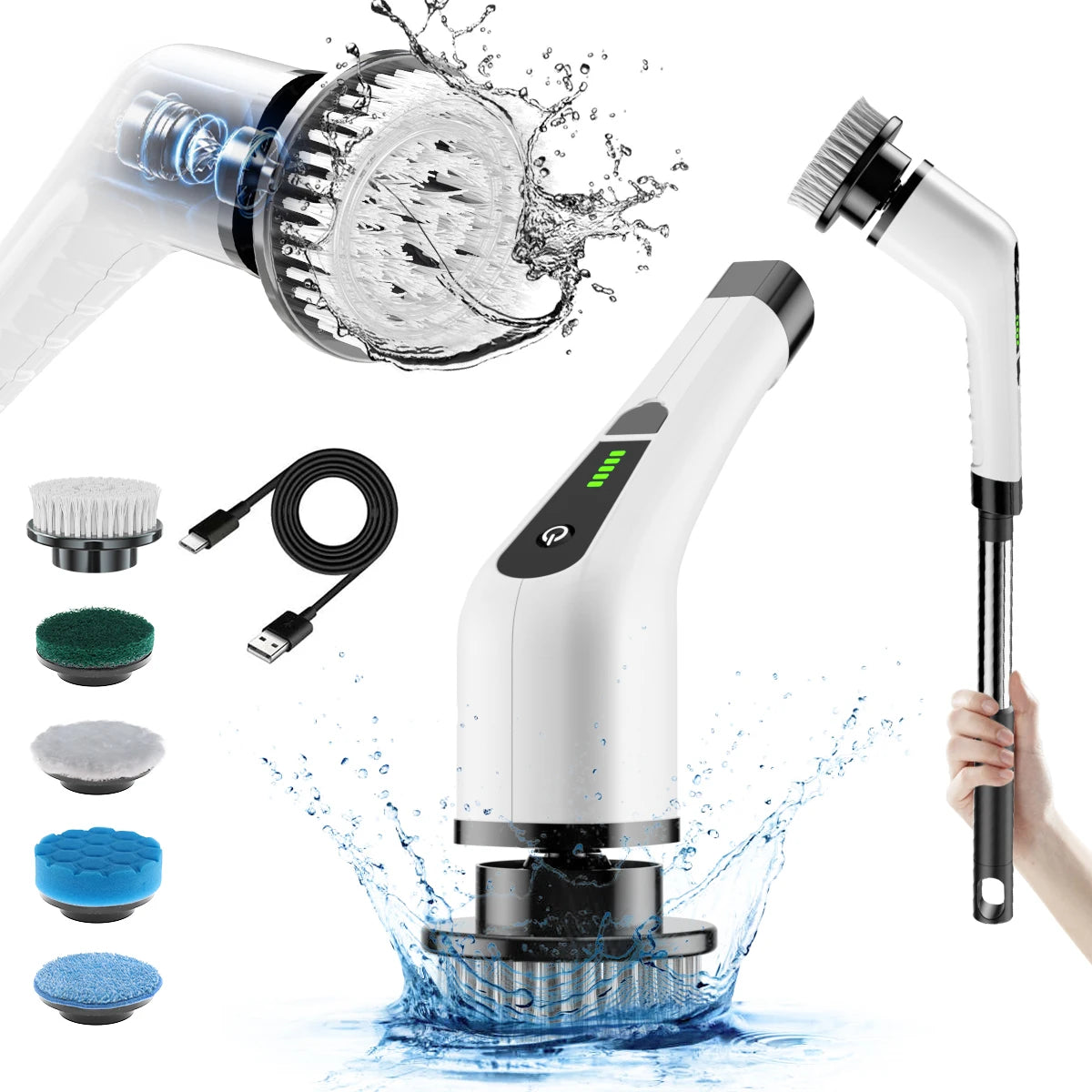 2024 New Full-Body Bathroom Scrubber Cordless Electric Cleaning Brush with Power LCD Display