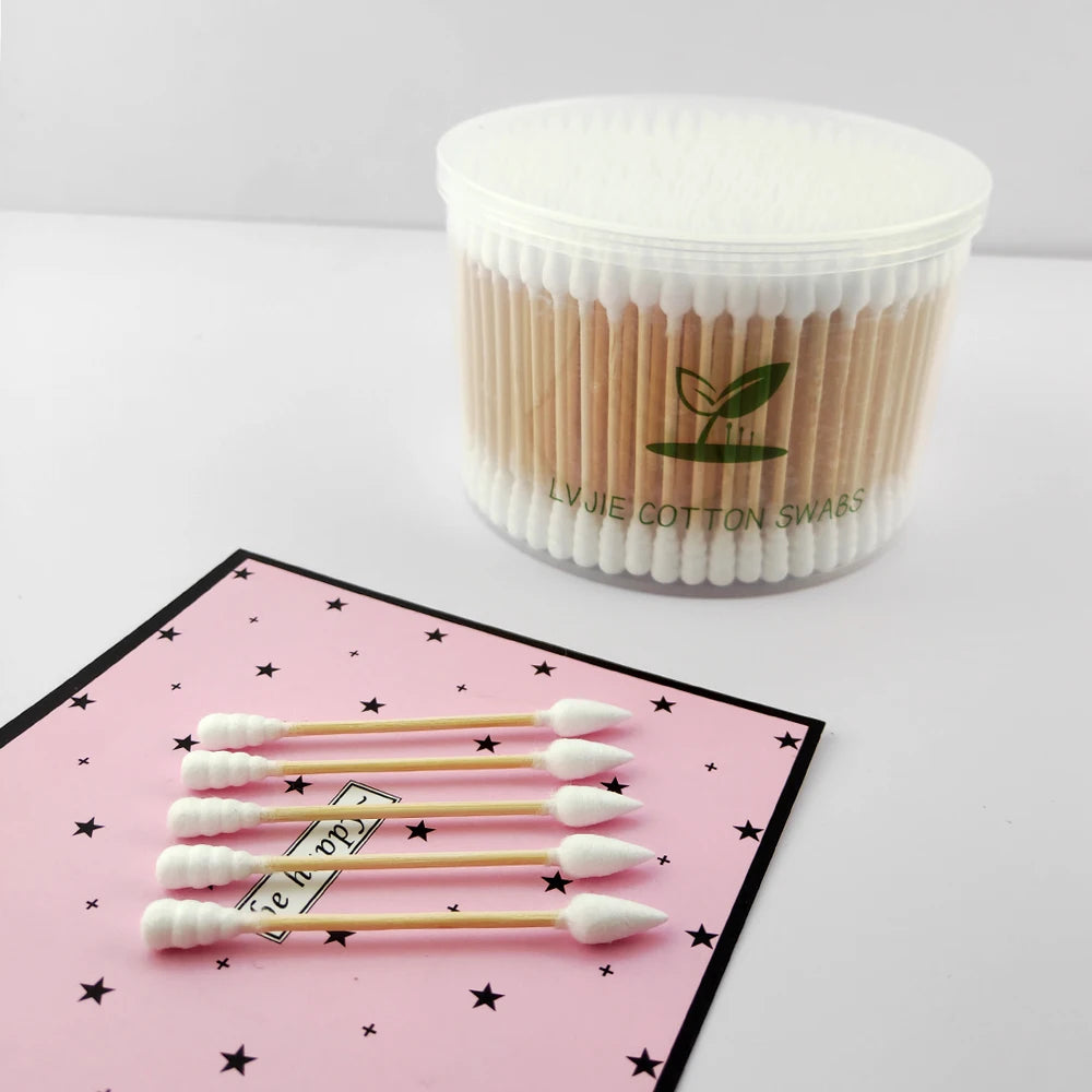 Wholesale Custom Cotton Swab Large Double Head Organic Q Tips Cleaning Wooden Bamboo Stick Cotton Bud Lvjie LJMQ-0109