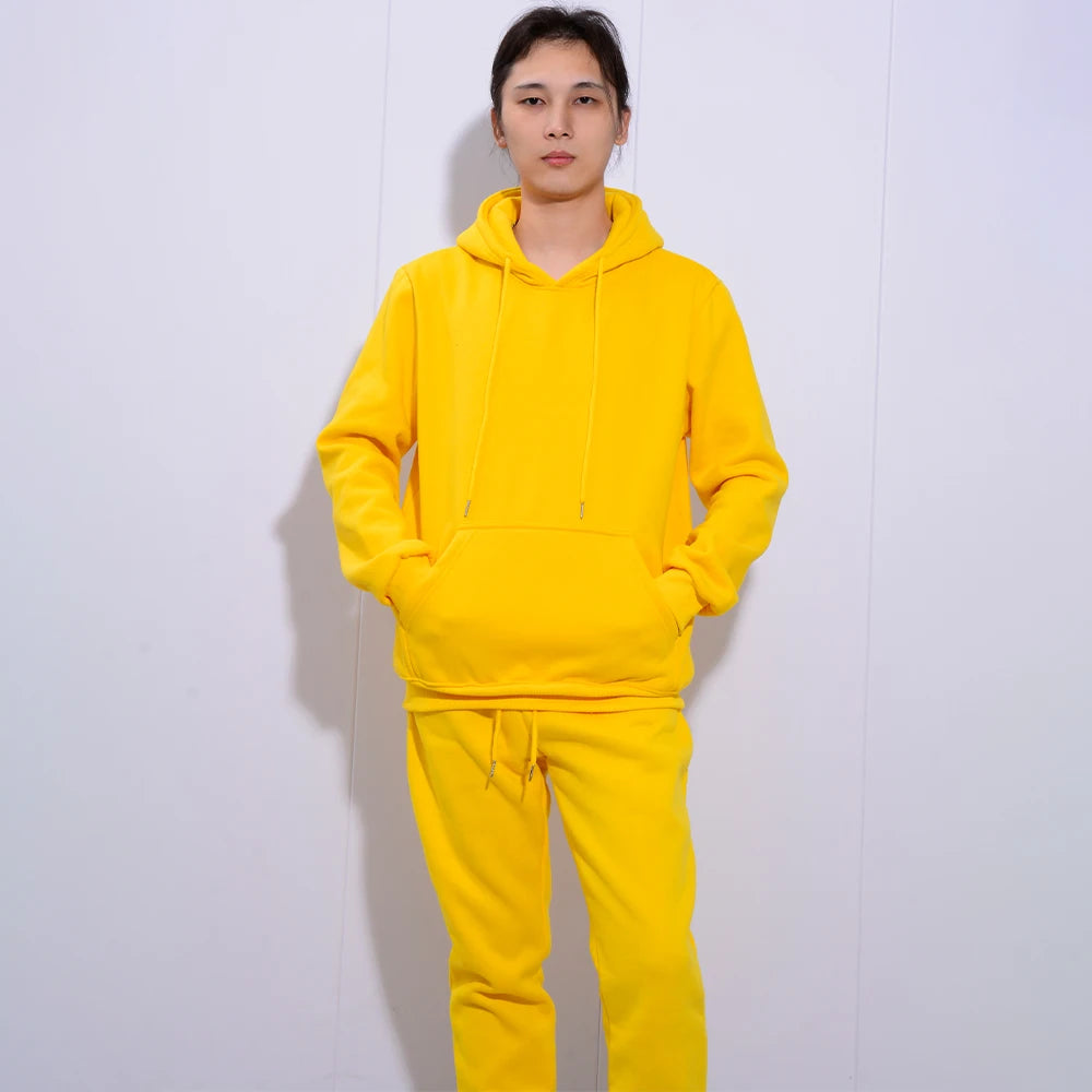 Xinglan Wholesale Casual Cotton Tracksuit Unisex Long Sleeve Custom Hoodie and Sweatpants Set Knitted Essential Hooded Collar