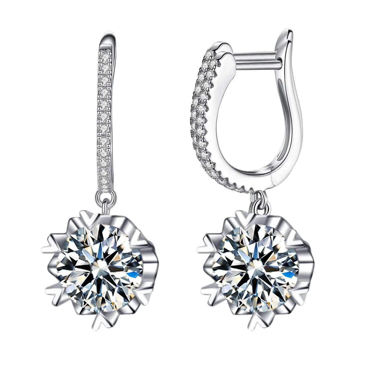 Fashion Luxury Jewels Joyas Mujer Engagement Wedding 925 Silver White Gold Moissanite Snowflake Diamond Hoop Earrings
