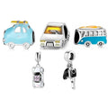 Real 925 Sterling Silver Small and Cute Car Enamel Blue and White Charms for Bracelets Jewelry Making All-match Beads Wholesale