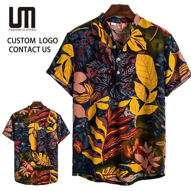 Oem Odm Summer Men's Hawaiian Shirt - Vintage Beach Print Short Sleeve Oversized Casual Shirt (Vacation)