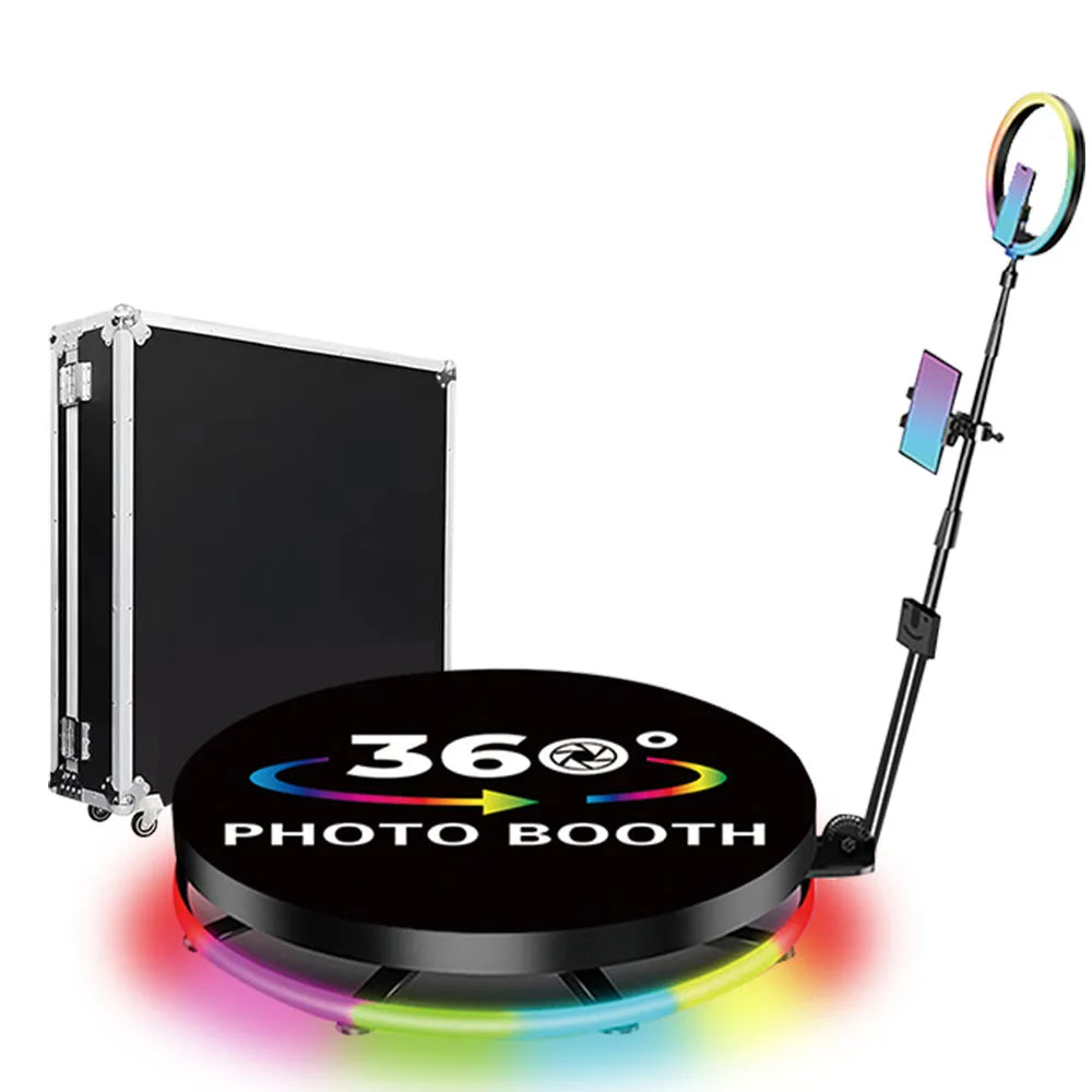 New Style Slow Motion Spin Photo Booth 360 LED Lights 360 Degree Photo Booth Live Flight Case Smartphones iPad Camera SLR