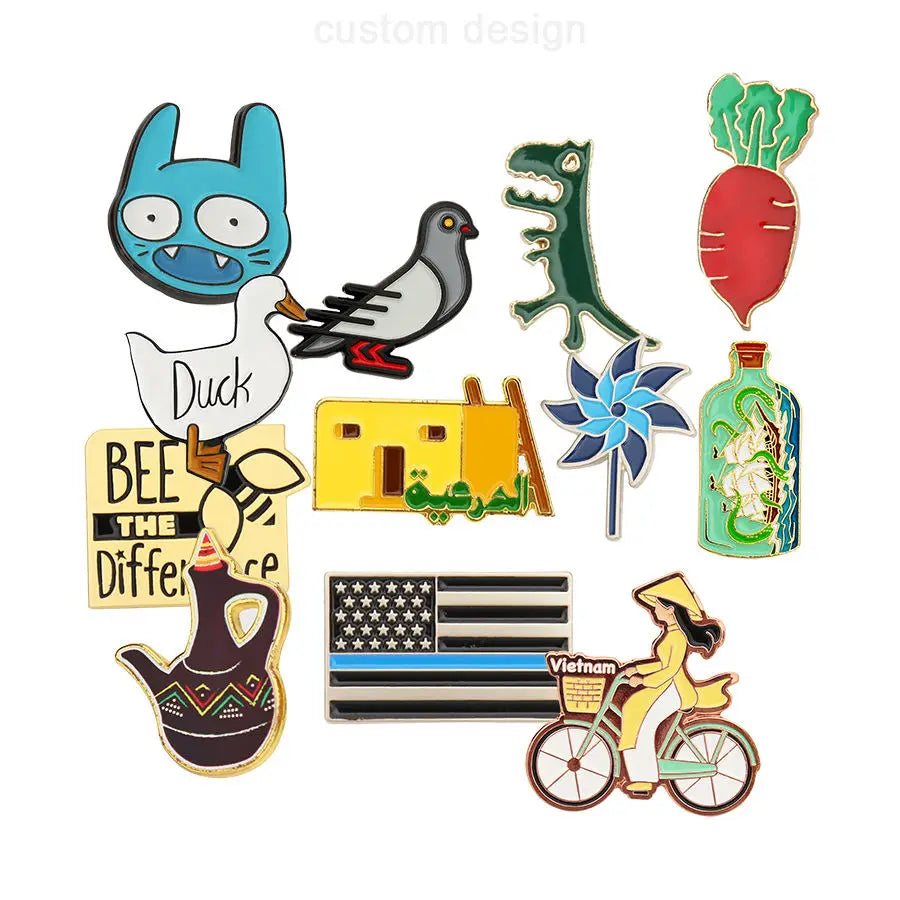 Custom Logo Spinning Hat Enamel Pin Characters Travel Sport Cartoon Anime Car Badge Soft Hard Metal Animal Duck Lapel Pin