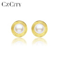 CZCITY Pearl European Elegant Stud Popular Unique Earing Woman Fresh Water Sterling Silver Gold Earrings