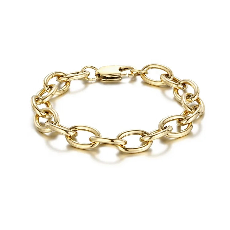 2021 Classic Stainless Steel Chunky Cuban Chain 18K Gold Plated Charm Bracelet for Women Men Anniversary