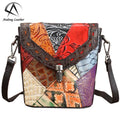 Andong Genuine Cow Leather Lady Messenger Bag Bohemian Ethnic Cowhide Shoulder Sling Bags Embossed
