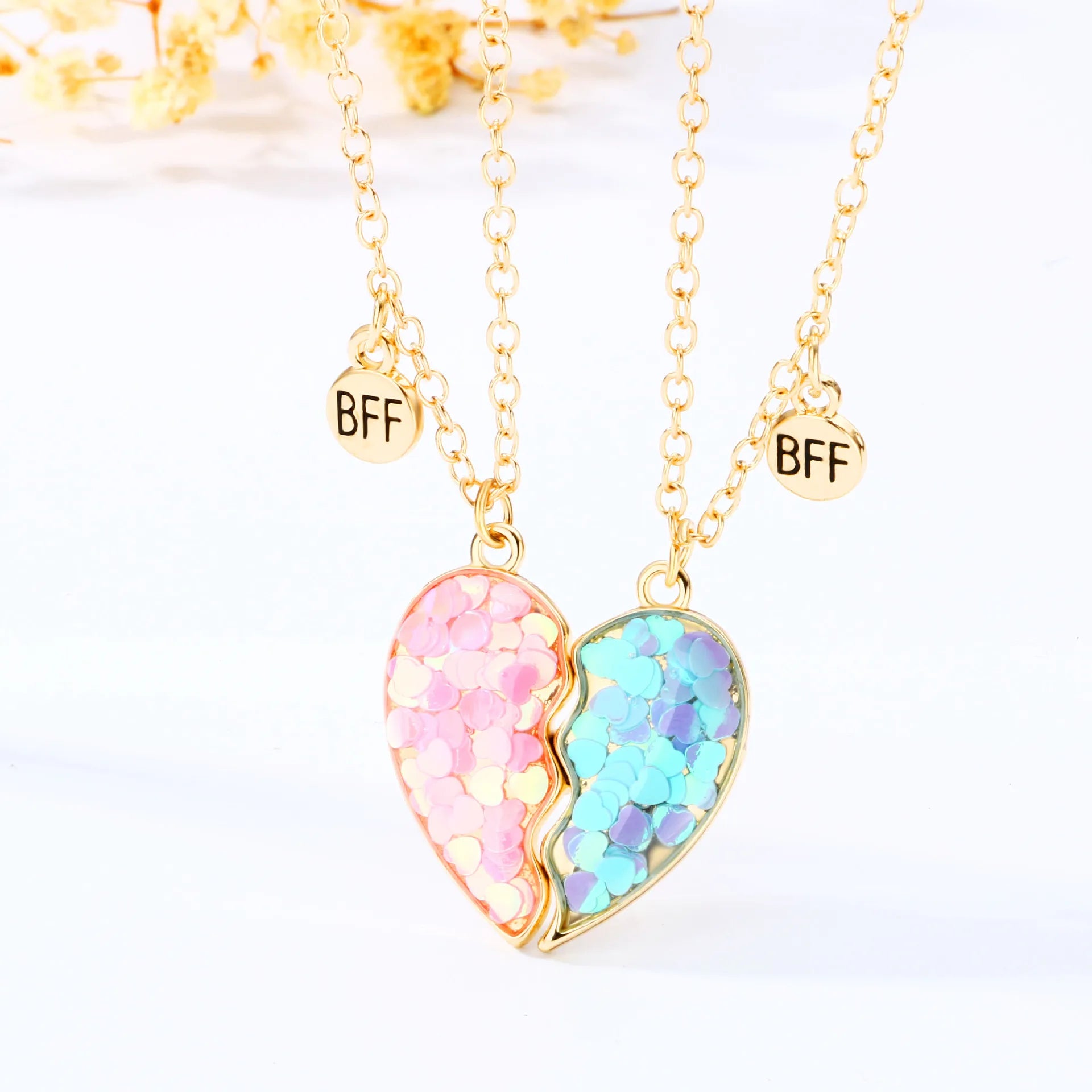 2Pcs/Set 2023 Fashion Kids Girls Cute Best Friends Forever Friendship Tail Magnetic Pendant BFF Split Heart Necklace