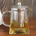 Square Stovetop Safe Tea Kettle Glass Teapot With Stainless Steel Removable Infuser and Lid