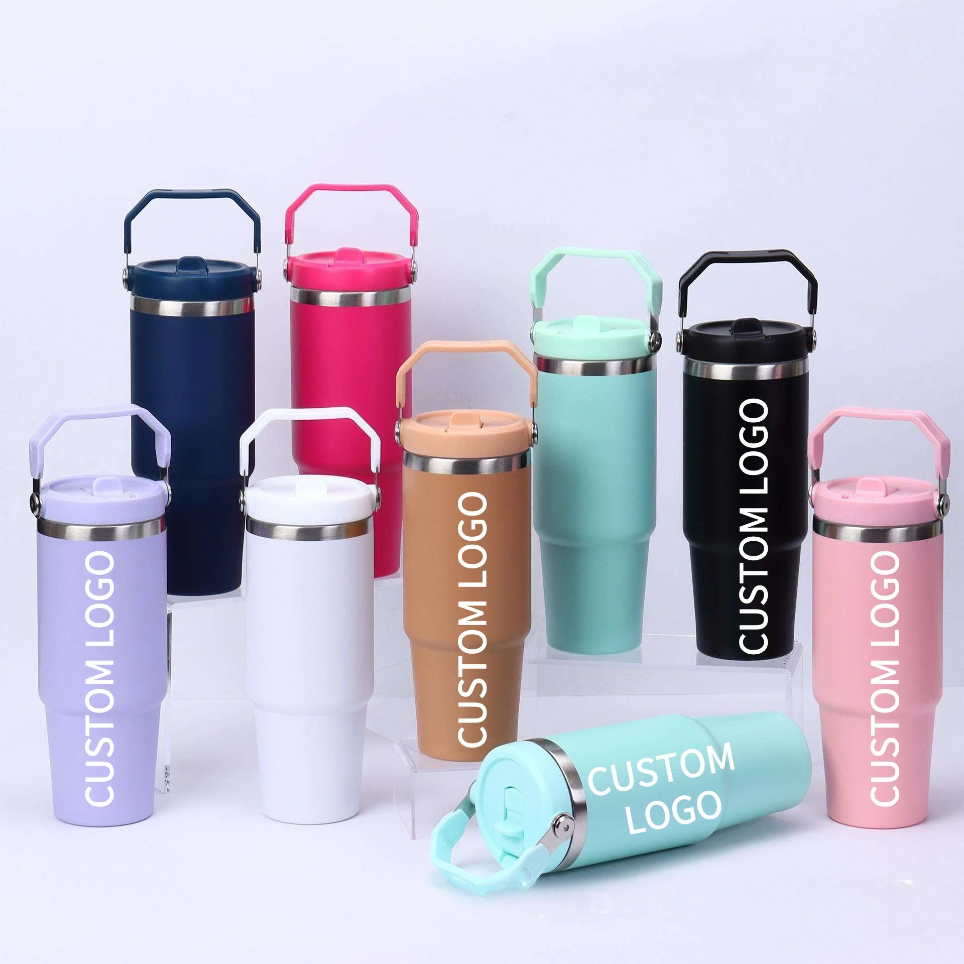 Portable 20oz 30oz Stainless Steel Water Bottle Thermos Mug Tumbler With Handle and Straw