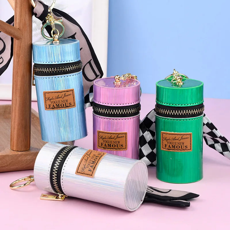Luxury PU Leather Carabiner Bucket Lipstick Bag Keychain Storage Pendant Accessories Gift