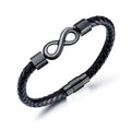 Fashion Simple 8 Shape Infinity Men  Black Silver Plated Stainless Steel Leather Bangle