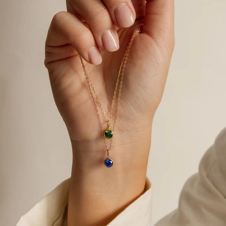 Popular  Tarnish Free Stainless Steel  12 Colors Birthstone Diamond 14k Gold Pendant Necklace Fine Jewelry