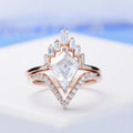 New Fashion Women WeddingJewelry 3 Carat Kite Moonstone Baguette Halo Engagement Ring Eternity V Ring Set Shield Cut Ring Set