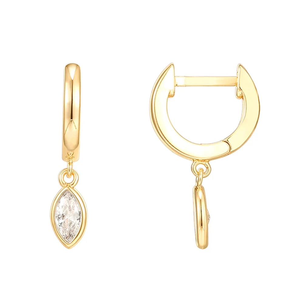 EQE52 RINNTIN Fashion Jewelry 14k Gold Plated Diamond Bezel Zircon Drop Pave huggies Hoop Earrings