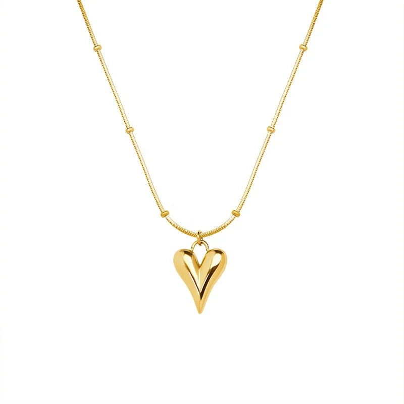 MICCI Wholesale Custom 18K Gold Plated Stainless Steel Solid Heart Pendant Necklace