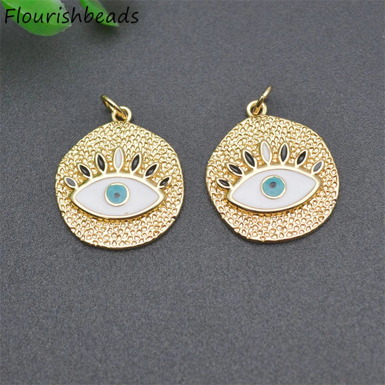 Fashion Design Nickel Free Anti Rust Gold Plated Enamel Round Eye Charms Pendants for Jewelry Making