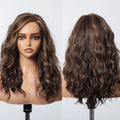 Heat Resistant Fiber Side Split Wig Brown Red Stripe Layered T-Shaped Front Lace Wig Long Super Curly Lace Synthetic Wig