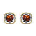 Vintage Rhodium and Gold Plated 925 Silver Jewelry Natural Mandarin Garnet Stud Earrings for Women Anniversary Gift