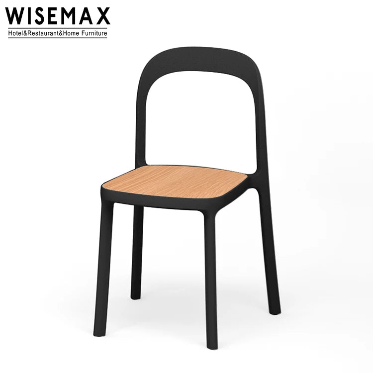 WISEMAX FURNITURE Minimalist Dining Room Furniture Arch Shape Backrest Black Plastic Chair Stackable  PP Plastic Dining Chair
