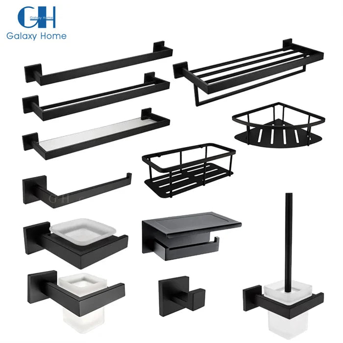 GH Luxury Stainless Steel Toilet Bathroom Wall Mounted Accessories Set Modern Eco-friendly Durable Galaxy Home Single Tier Shelf