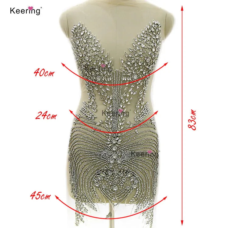 WDP-450  New Arrivals Flower Silver Rose Gold Sparkle Deluxe Rhinestone Bodice Crystal Applique for Wedding Dress Square