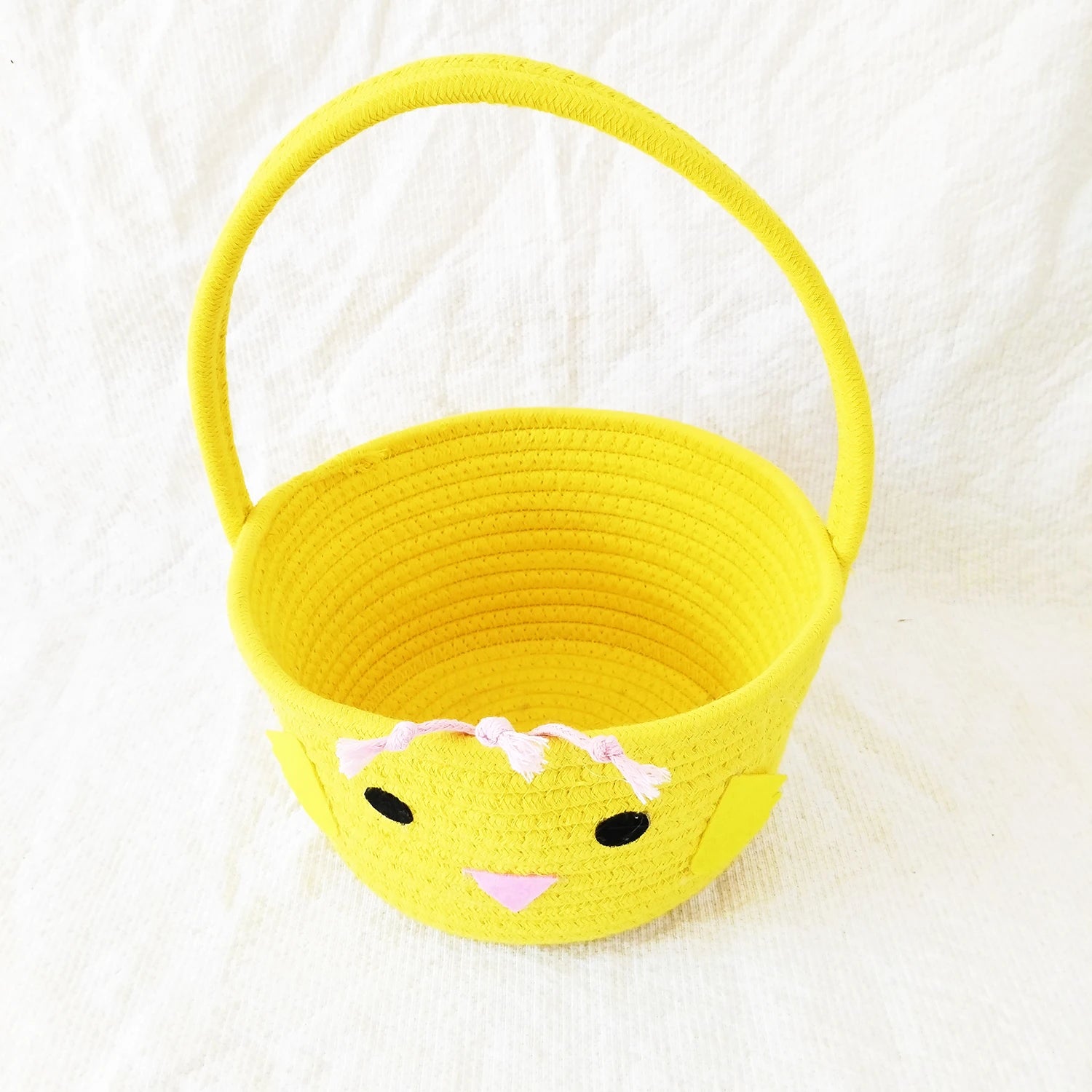 Cute Cartoon Storage Basket Hand-Woven Easter Buckets with Cotton Rope Handle