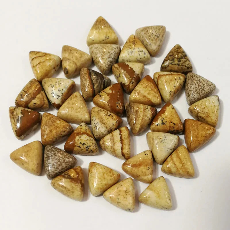 Huiying New Wholesale 10Mm Natural Gemstone Loose Beads Mixed Stone Triangle Picture Jasper Stone Cabochon For Jewelry Accessories Crafts