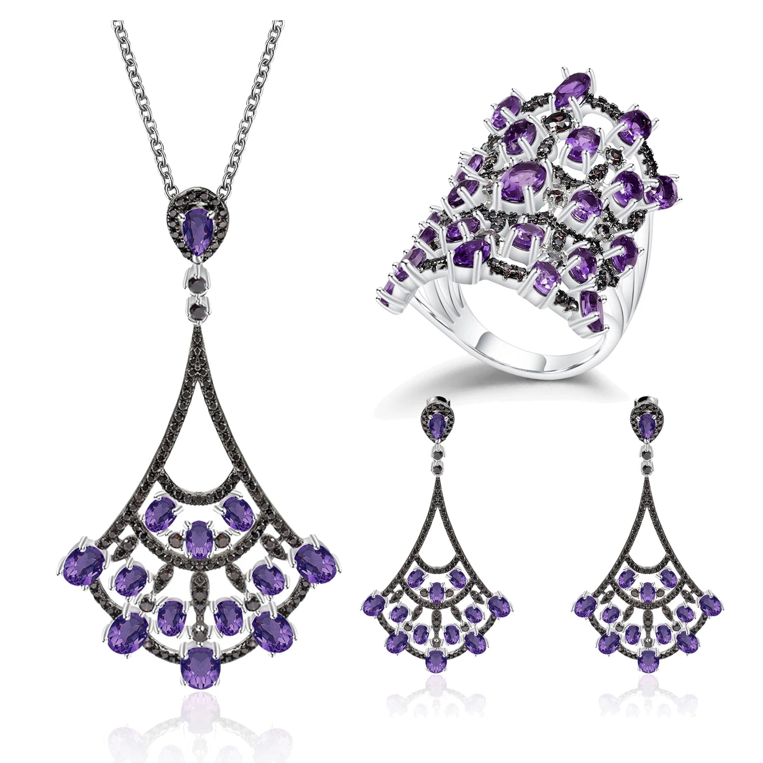 W0317 Abiding Fine Jewelry Designer Style Natural Amethyst 925 Sterling Silver Jewelry Sets for Woman Jewellery