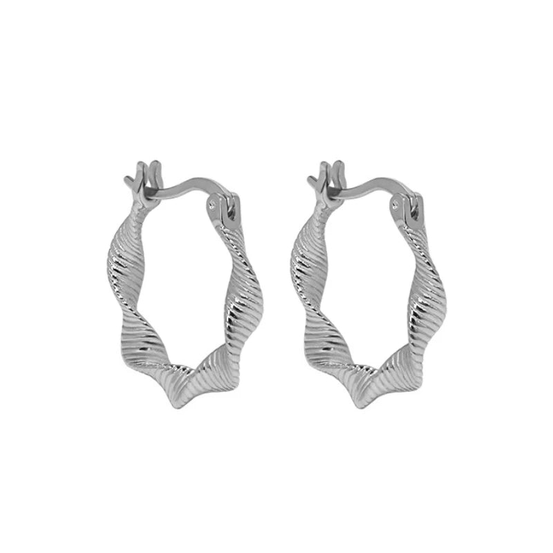 Melynn Twisted Sterling Silver Hoop Earrings Rhodium Jewelry Fashion Silver 925 Earrings for Women