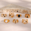 Women Jewelry Tarnish Free 18K Gold Plated Adjustable Stainless Steel Rings Set Enamel French Rings Hollow Out Enamel Ring