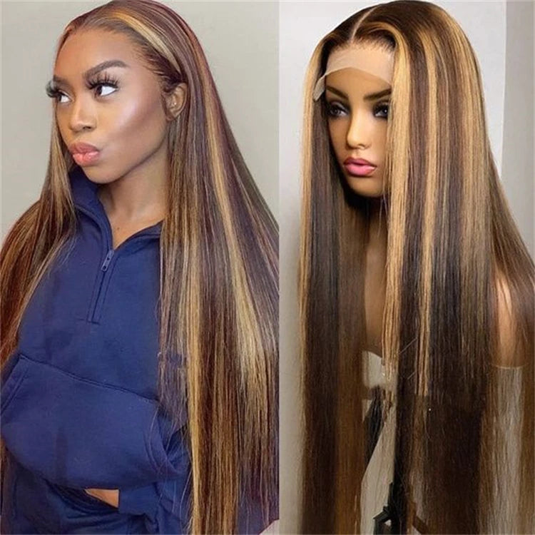 613 Blonde Brazilian Human Hair Wig 30-Inch Full Lace Frontal with Highlight Straight Lace Front 613 Blonde Wig