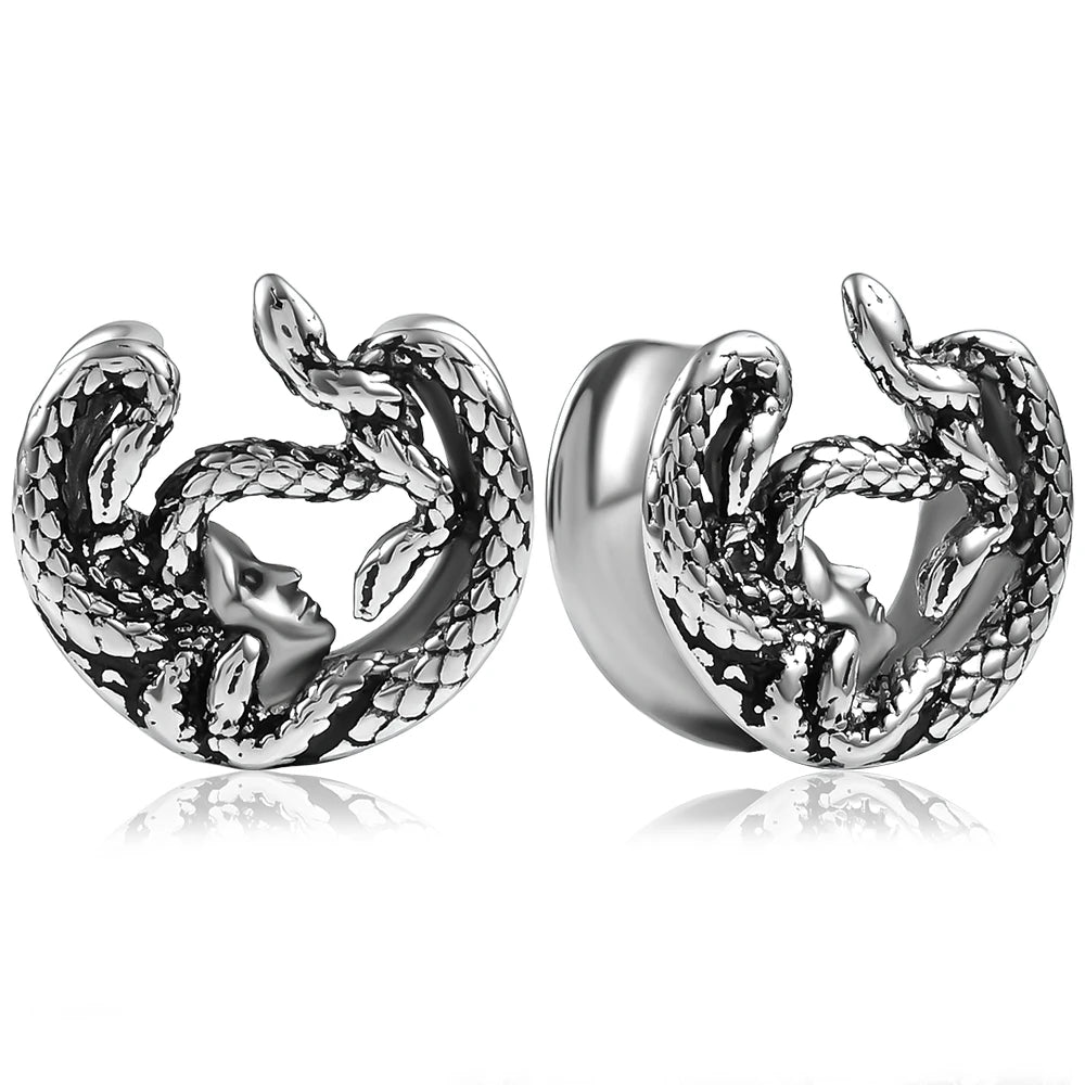 Evorte New Arrival Vintage Snake Saddle Ear Weight Expander Plug 316L Stainless Steel Tunnel Ear Gauges Unisex