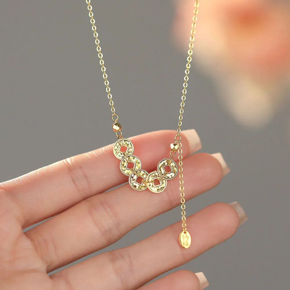 Light Luxury S999 Sterling Silver  Five Emperor Coins Necklaces for Girl Friend Gifts Wedding Jewelry YB-XY-539
