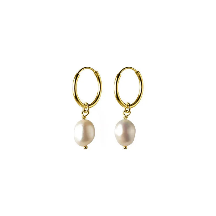 SP Simple Design  S925 Silver Korean Baroque Pearl Earrings Irregular Female Silver Pearl Earrings