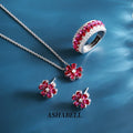 925 Sterling Silver Fine Jewelry Set pink Flowers Necklace Set Birthday Engagement Anniversary Gift Jewelry