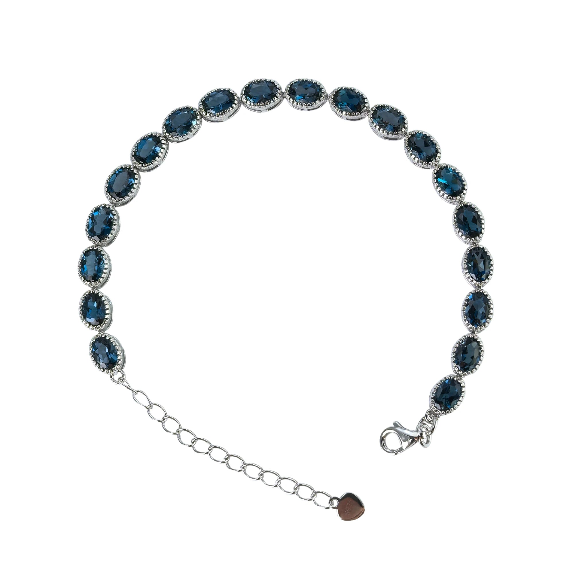 Gorgeous Rhodium Plated 925 Silver Natural London Blue Topaz Bracelet for Women Fine Bracelets