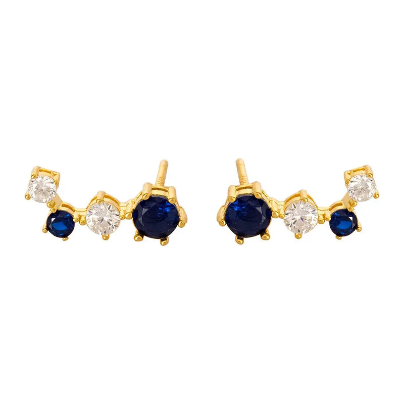 Sterling Silver Wedding Bride Jewelry  Sapphire Blue CZ Tiny Hoop Stud Earrings 925 Zircon