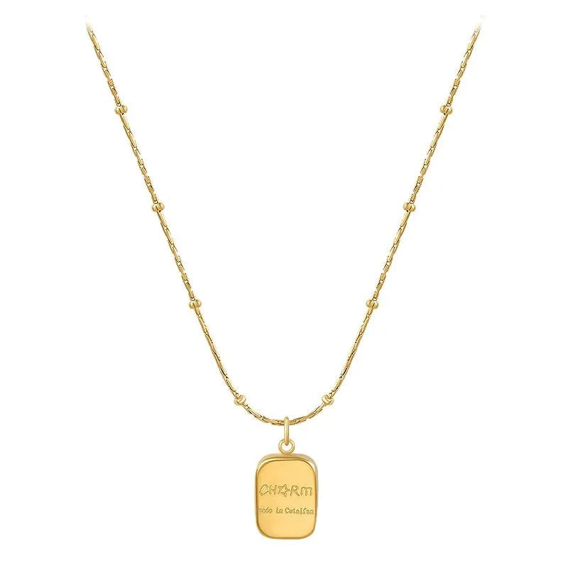 AA01402 Titanium Steel Letter Square Irregular Bead Necklace Fashion Temperament Clavicle Chain