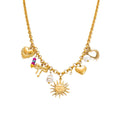 New Arrival High Quality 18k Gold Stainless Steel Necklace Bracelet Fashion Evil Eye Sun Pearl Shell Pendant Necklace for Women