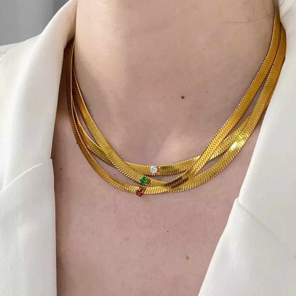 Luxury 5.5mm Gold Plated Paved Zircon Waterproof Stainless Steel Statement Snake Chain Necklace for Women