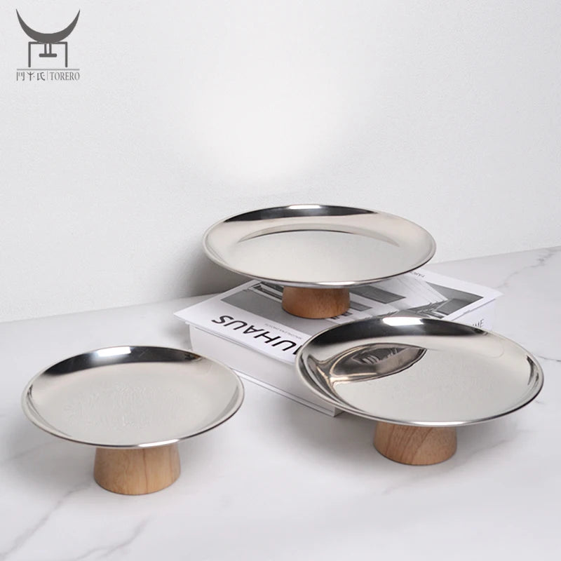Metal Cake Stand With Wooden Base Exclusive Design for Home Decor and Hotels Purpose Wooden Cake Stand