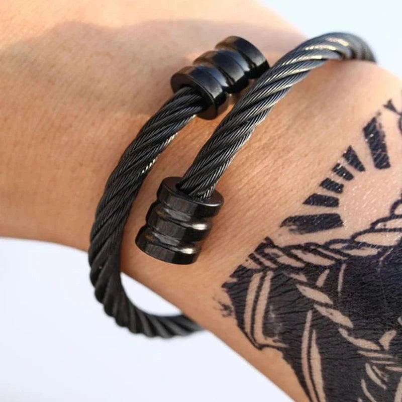 Hot Selling Stainless Steel Twisted Cable Chain Cuff Bangle Adjustable Cable Wire Bangle Open Cuff Bracelet for Women