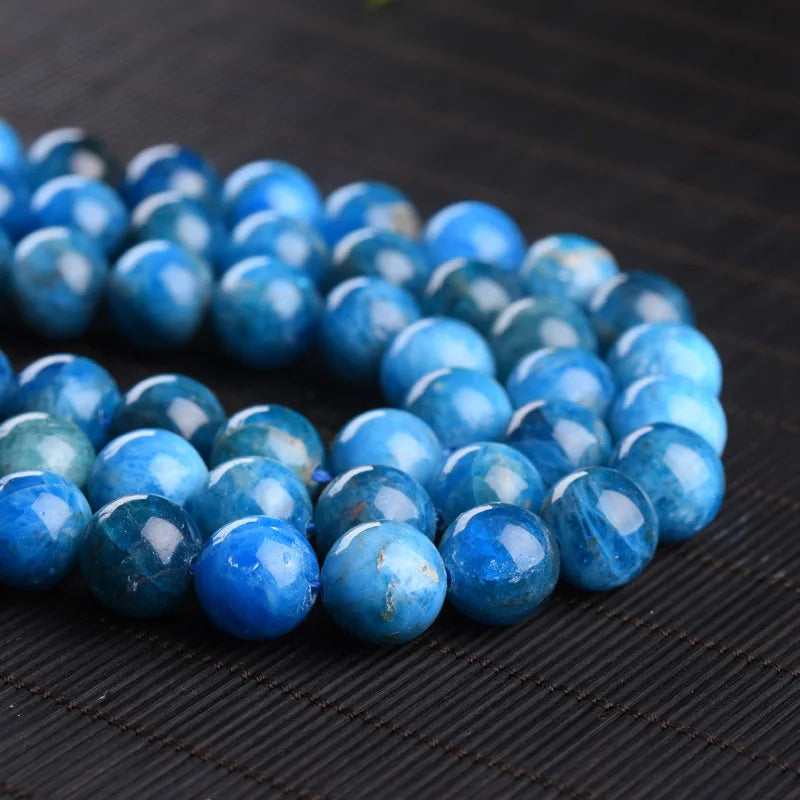 Genuine Blue Apatite Natural Stone Polished Round Gemstone Beads for Jewelry Making China Model BJ202