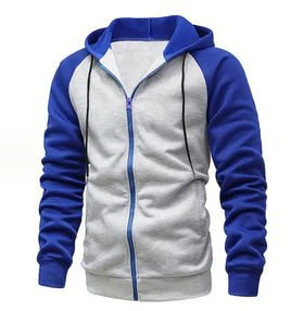 Men's Color Block Hoodie Fashion Raglan Sleeves Zipper Cardigan Sweatshirt Casual Sports Clothing
