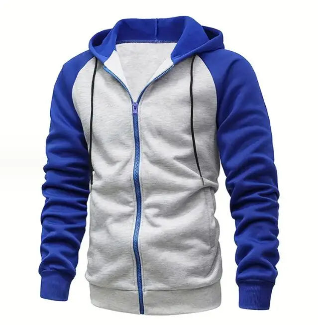 Men's Color Block Hoodie Fashion Raglan Sleeves Zipper Cardigan Sweatshirt Casual Sports Clothing